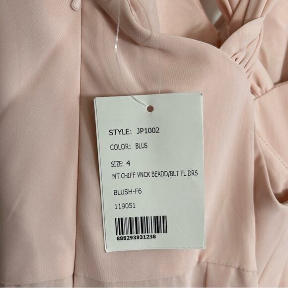 JENNY PACKHAM V-neck Cross Back Crystal Belt Blush Gown - Picture 12 of 14